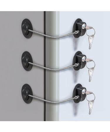 3Pcs Strong Adhesive Fridge Lock with Keys Internal Multi Strand Steel Winding Safety Freezer Locks Set for Child and Baby Security for Refrigerator Kitchen Cabinet Drawer Cupboard Door Cabinets and Window (Black Oval) Black Oval