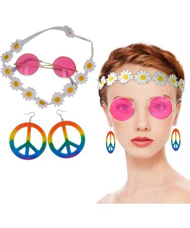amangul Hippie Costume Set Include Sunglasses Headband Peace Sign Necklace and Earring 60s 70s Style Vintage Costume(Md0906P22) - Buy Online on GoSupps.com