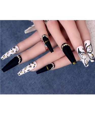 48 Pieces French Artificial Nails Set - Long Ballerina Stick-On Tips with Butterfly & Leopard Designs for Women - Acrylic Nail Art JP1451-JP1417 - Buy Online on GoSupps.com