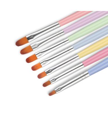 TEOYALL 7 PCS Gel Nail Brushes Oval Flat Size Nail Brushes Nail Art Tips Builder Brushes Nail Poly Gel Extension Brushes Mulitcolor-7 Gel nail brushes