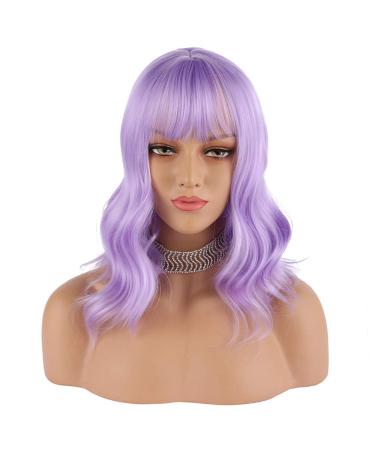 eNilecor Lavender Purple Short Wavy Bob Wig with Air Bangs - 12 Natural Colorful Wig for Women - Buy Online on GoSupps.com
