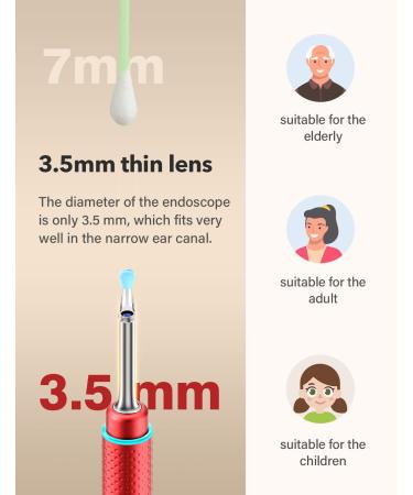 BEBIRDPRO Ear Wax Removal Tool with HD Camera and 6 LED Lights - Safely Clean Ear Canal at Home | Ear Cleaner for iOS Android Smart Phones - M9 Red - Buy Online on GoSupps.com