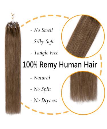 Silk-Co Real Hair Microring Extensions - 0.5g Micro Loop 100 Strands 7A Human Hair 40cm Light Brown - Smooth & Soft - Buy Online on GoSupps.com
