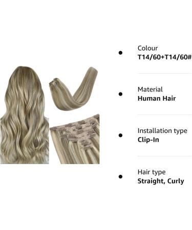 Vlasy 16 Inch Clip in Hair Extensions Human Hair T14/60+T14/60# - Seamless Natural Thick Weft Human Hair Extensions for Women - 7 Pieces (80g) - Buy Online on GoSupps.com