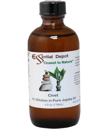 Essential Depot Civet Essential Oil 5% Dilution in Jojoba - 4 fl oz - Essential Oil Protective Amber Glass Bottle with a Safety Sealed phenolic Screw Cap - Buy Online on GoSupps.com