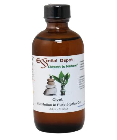 Essential Depot Civet Essential Oil 5% Dilution in Jojoba - 4 fl oz - Essential Oil Protective Amber Glass Bottle with a Safety Sealed phenolic Screw Cap