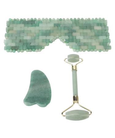 Puffiness Jade Eye Roller cooling eye cover set with adjustable green jade stone relieves muscle tension for a radiant complexion