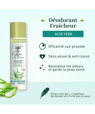 LE PETIT OLIVIER - Freshness Deodorant - Aloe Vera - Proven Effectiveness 24 hours - Alcohol-Free - Anti-Traces - 98% Natural Origin - Skin-Friendly - Made in France - 75 ml - Buy Online on GoSupps.com