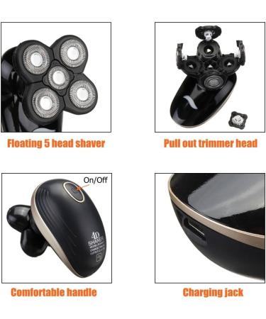 5 in 1 Rechargeable Electric Head Shaver for Bald Men - Ultimate Grooming Kit with Floating Heads Hair Clipper Nose & Ear Trimmer and Facial Brush - Buy Online on GoSupps.com