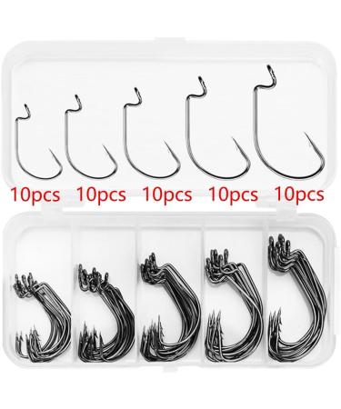 Partns Offset Hook Set - 50 Carbon Steel Fishing Hooks in 5 Sizes | Durable Worm & Jig Hooks with Plastic Box | Perfect for Dropshot & Soft Bait Fishing - Buy Online on GoSupps.com