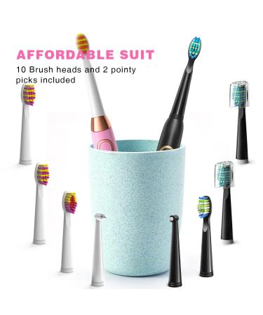 Dnsly Electric Toothbrush 2 Pack with 10 Brush Heads - Travel Rechargeable Sonic Toothbrush for Adults and Kids - 30 Day Battery Life - 2 Minute Timer - Black and Pink - Buy Online on GoSupps.com
