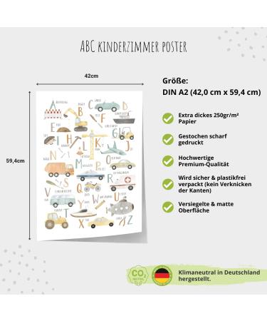 Meinbaby123 DIN A2 ABC Vehicles Poster | Kids Learning Alphabet Decor | Premium Wall Art for Boys' Rooms - Buy Online on GoSupps.com