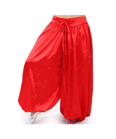 Wuchieal Belly Dance Pant Satin Pants Dancing Tribal Harem Pants Latern Pant Red