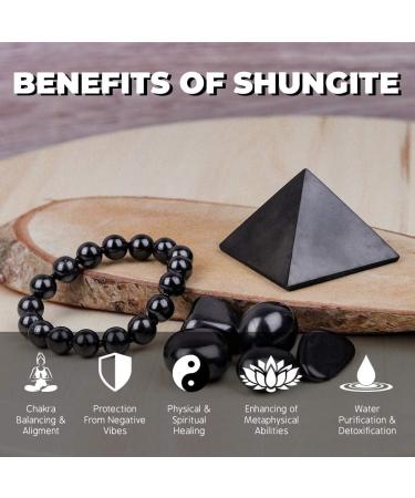 Heka Naturals 10cm Polished Shungite Pyramid - Home Decor Gemstone for Chakra Healing and Negative Energy Protection with Sage - Healing Crystals - Buy Online on GoSupps.com