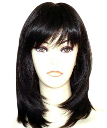 Kalyss Black Wigs with Hair Bangs Medium Long Straight Layered Synthetic Hair Wigs for Women