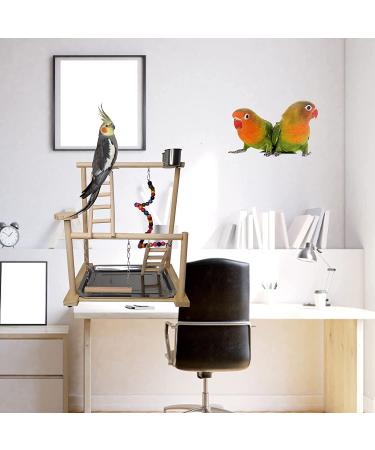 Parrots Playground Bird Play Gym Wood Perch Stand with Toys & Cups | Exercise Activity Center for Conure, Cockatiel, Lovebirds | Includes Tray - Buy Online on GoSupps.com