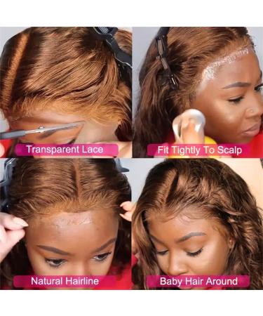 Lace Front Human Hair Wig 24 Inch Chocolate Brown Auburn Body Wave 13x4 Transparent Lace Frontal Pre Plucked with Baby Hair for Black Women - 180 Density - Buy Online on GoSupps.com