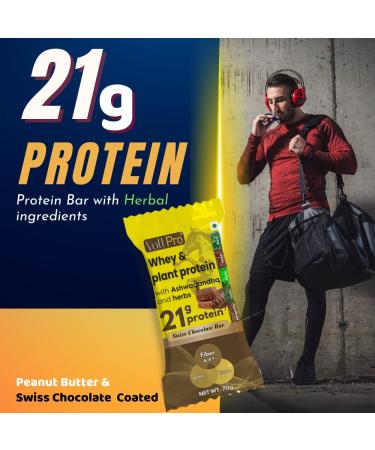 Voll Pro Protein Bars - High Protein 21g with Ashwagandha & Moringa | No Added Sugar | 6-Pack - Buy Online on GoSupps.com