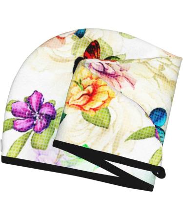 Floral Vintage Hair Towel Wrap - Quick Dry Hair Turban with Button | International Shipping Available - Buy Online on GoSupps.com