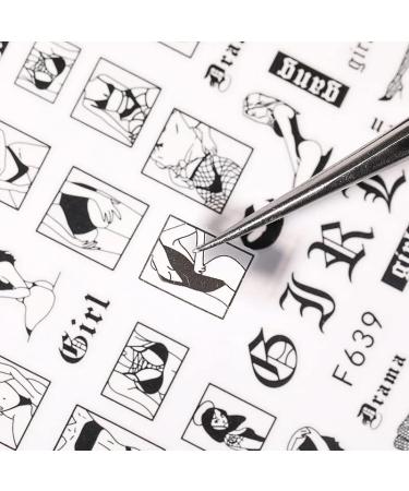 Bad Girls Nail Art Stickers - 3D Self Adhesive Black White Designs for DIY Manicure - Sexy Flower Love Charms for Women and Girls - 8 Sheets - Buy Online on GoSupps.com