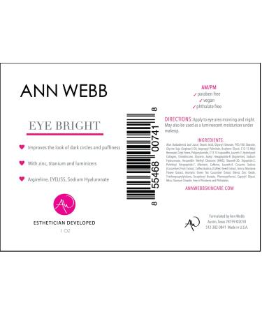 Ann Webb Eye Bright Eye Cream with Collagen Peptides & Hyaluronic Acid - Combat Dark Circles, Puffiness, and Fine Lines - Firms, Hydrates, and Brightens Eyes - 1oz - Buy Online on GoSupps.com