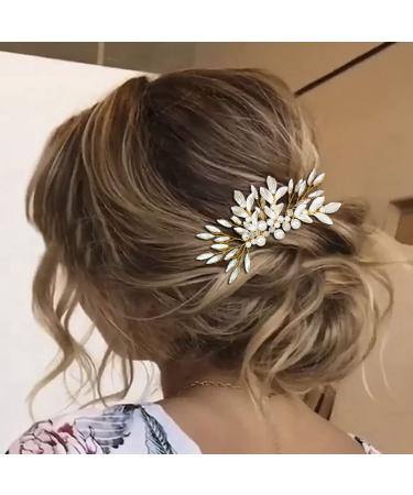 Yean Bridal Leaf Wedding Hair Comb - Rhinestone & Pearl Accessories (Gold) - Buy Online on GoSupps.com