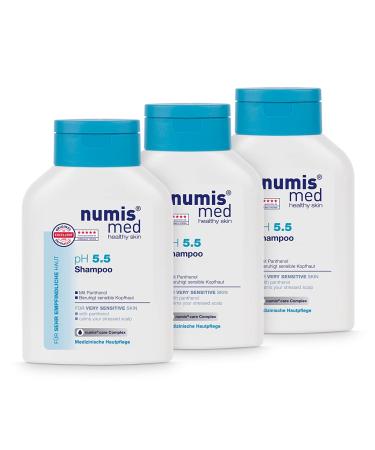 numis med Shampoo ph 5.5 - Shampoo for sensitive and delicate skin - Vegan hair shampoos without silicones, parabens and mineral oil - Shampoos for dry hair (3x 200 ml)