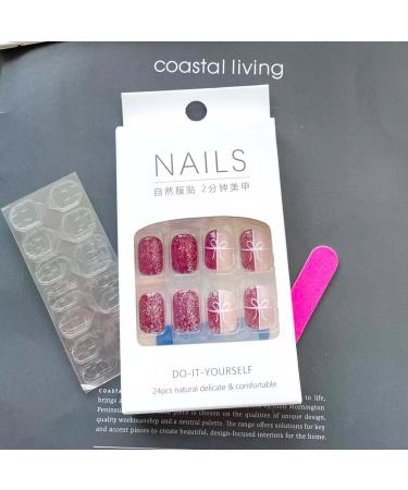 SINLOV Fake Nails Medium French Square False Nails Glitter Glossy Press on Nails Ballerina Acrylic Full Cover Fake Nail for Women and Girls - Buy Online on GoSupps.com