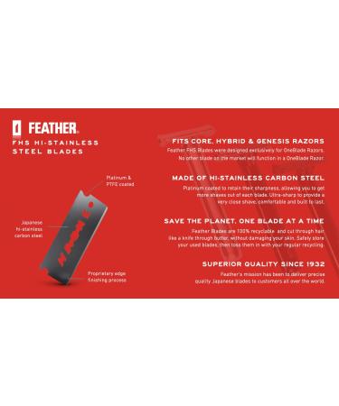 Feather FHS-10 Japanese Steel Razor Blades - 30 Count Refill for OneBlade Core Hybrid & Genesis Razors - Buy Online on GoSupps.com