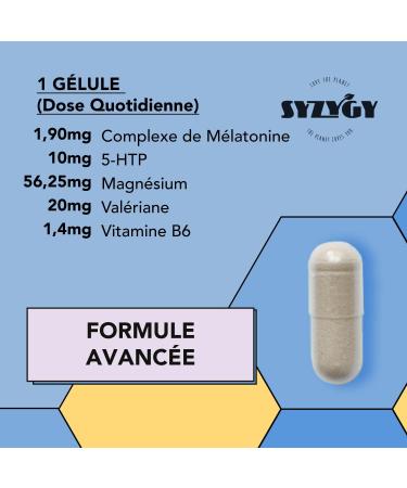 SYZYGY FOOD | 150 Capsules Melatonin 1.90mg | +5 months | With 5HTP Magnesium Valerian Vitamin B6 | Sleep Well Stamp Reduce Stress Increase Serotonin | Made in EU - Buy Online on GoSupps.com