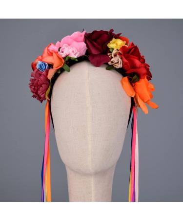 DreamLily Dia de Los Muertos Day of The Dead Headpiece Frida Kahlo Mexican Flower Crown Ribbon Headband Party Costume NC22 (Mexican Crown Ribbon) - Buy Online on GoSupps.com