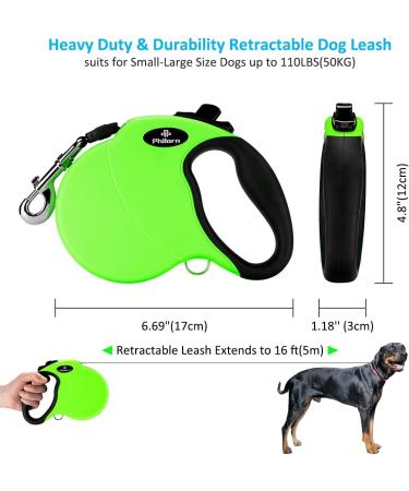 Philorn 5m Retractable Dog Leash - Flexible One-Button Blocking Non-Slip Handle Reflective for Small/Medium Dogs Up to 20kg - Green - Buy Online on GoSupps.com