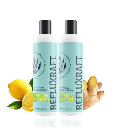 RefluxRaft Acid Reflux Therapy, Organic Alginate, Rapid & Long Lasting Gerd, LPR & Digestion Symptom Support, Zero Sugar, Gluten Free, Low Sodium, Lemon Ginger, 47 Gel Servings Per 8 OZ Bottle, 2 Pack
