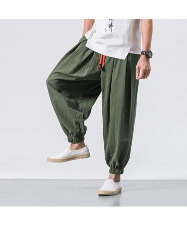 Men's Fashion Casual Solid Color Drawstring Pants | Wide Leg Elasticated, Plus Size | Army Green - Buy Online on GoSupps.com