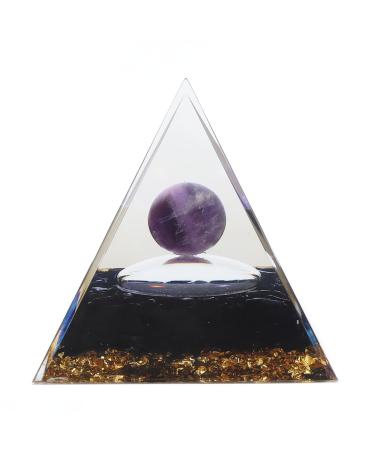 Positive Energy Crystal Pyramid Amethyst Balls Handmade Pyramid Energy Generator Astral Tai Chi Healing Crystal Pyramid for Stress Reduction Healing Meditation Room Decoration