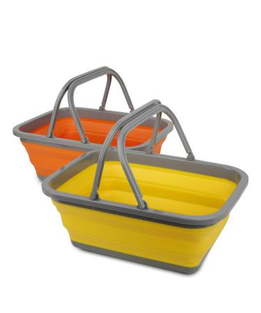Tiawudi 2 Pack Collapsible Sink with 2.25 Gal / 8.5L Each Wash Basin for Washing Dishes, Camping, Hiking and Home Orange and Yellow