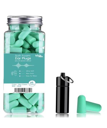 Klickmart Ear Plugs for Sleep Super Soft Foam Ear Plugs 38 db Highest SNR 60 Pairs Reusable Foam Earplug One Size Fits Virtually Every Wearer for Sleeping Travel Loud Noise etc Green