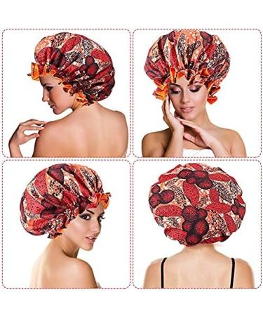 Janmercy African Satin Bonnet Set - 4 Pieces | Extra Large Double Layer Sleep Cap for Women & Girls | Adjustable Buckle | Reversible Night Hair Bonnets - Buy Online on GoSupps.com