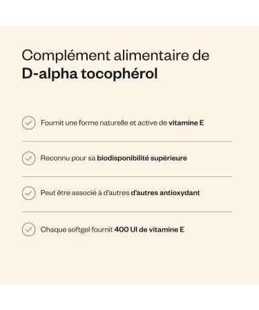 Vitamine E Naturelle - (D-Alpha Tocoph rol) - Bonne Sant de la Peau et des Cheveux - Aide Prot ger les Cellules Contre le Stress Oxydatif - 100 Softgels - Sans Gluten - SuperSmart - Buy Online on GoSupps.com