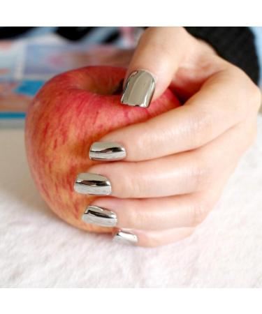 URTJSDG Artificial Nails - Metal Plating False Acrylic Nail Tips for Fashionable Ladies - Short Silver - No Glue Needed - Buy Online on GoSupps.com