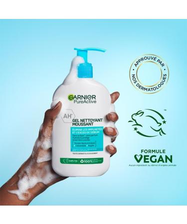 Garnier Pure Active - Foaming Cleansing Gel - Purifies Hydrates & Eliminates Impurities - Hyaluronic Acid Ceramide Clay - Vegan & Cruelty Free - All Skin Types - 250 ml - Buy Online on GoSupps.com