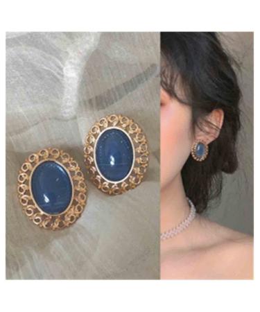 Vintage Oval Blue Gem Earrings Blue Lapis Earrings Antique Halo Oval Earrings Custom Oval Studs Earrings Jewelry for Women and Girls Gifts