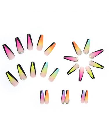 QINGGE Colorful Gradient Rhinestone Press On Nails - 24Pcs Long Coffin Fake Nails for Women - Buy Online on GoSupps.com