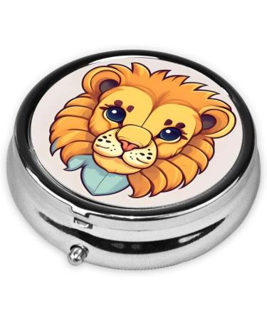 Cartoon Cute Little Lion Round Pill Box Organizer - 3 Compartment Portable Travel Case for Easy Medication Management - Buy Online on GoSupps.com