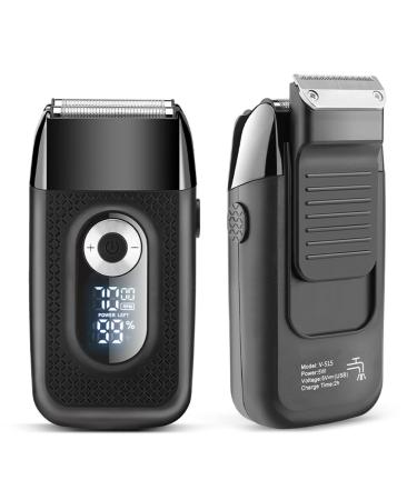 Abhi electric shaver men razor wireless with double track precision trimmer LED display 2 trimmer beard cutterr waterproof USB charging foil razor men - black black