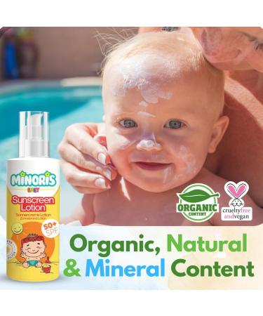 Minoris Baby Sun Lotion SPF 50+ Organic & Mineral for Infants Delicate Skin Hypoallergenic Vegan Broad Spectrum Water Resistant 150 ml - Buy Online on GoSupps.com