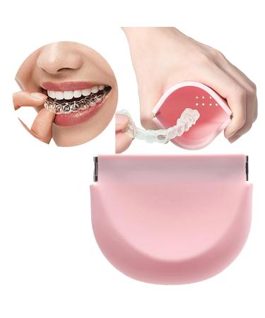 Soft Silicon Orthodontic Retainer Case with Vent Hole Magnetic Self-Closing Orthodontic Mouth Guard Cases Candy Color Portable Denture Holder Case Dental Braces Case for Daily Office Travel Pink