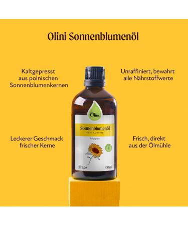 Olini Sunflower Oil 1000ml - Freshly Pressed Cold-Pressed Natural Oil in Glass Bottle | Perfect for Your Kitchen - Buy Online on GoSupps.com