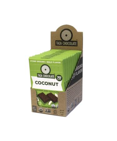 Taza Chocolate Organic Amaze Bar 70% Stone Ground, Coconut, 2.5 Ounce (10 Count), Vegan Dark Coconut 10 Count (Pack of 1)