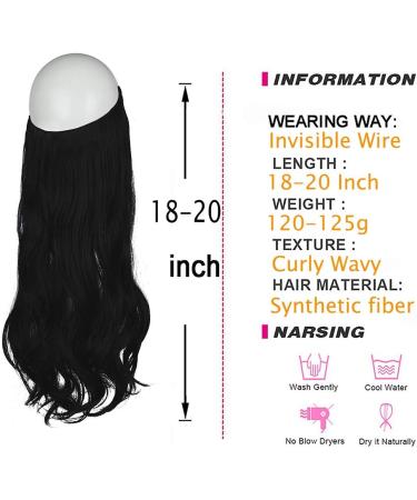 OMGREAT Halo Hair Extension - Invisible Secret Wire Dark Black Curly Wavy Hairpiece 20 inch - Buy Online on GoSupps.com